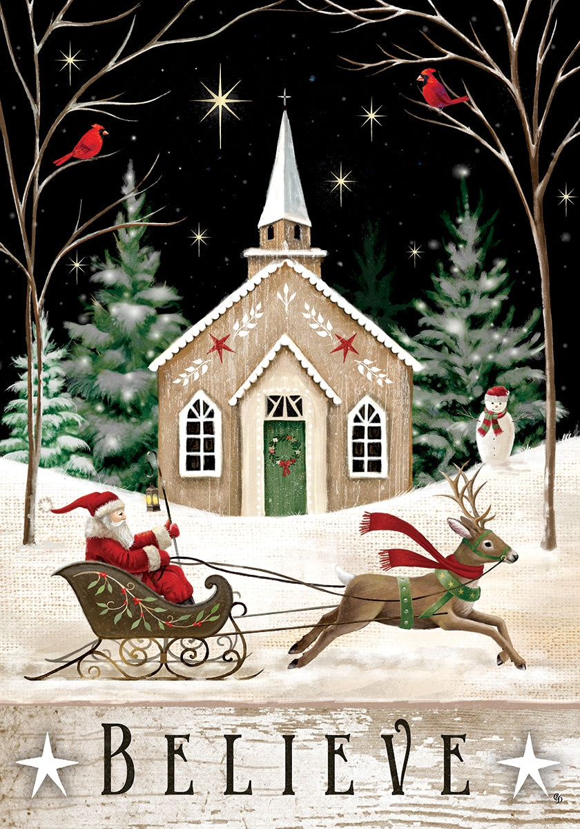 Church & Sleigh Garden Flag
