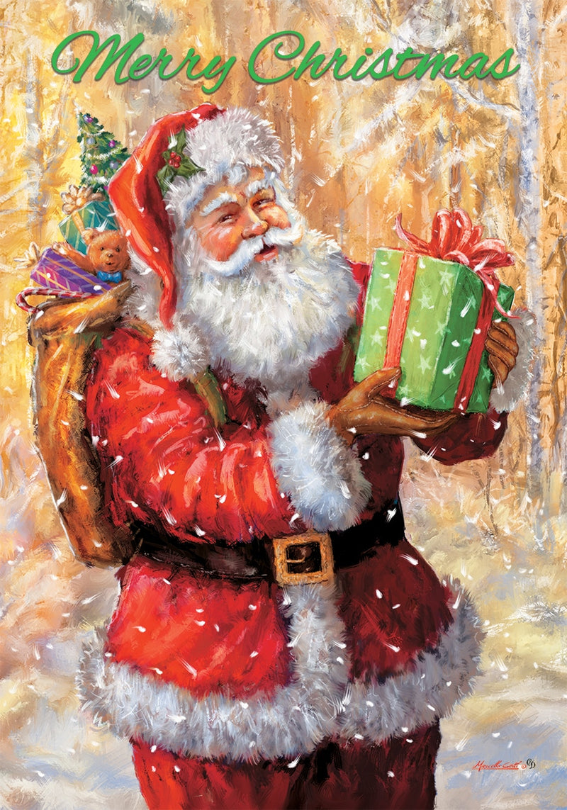 Santa On Gold Garden Flag