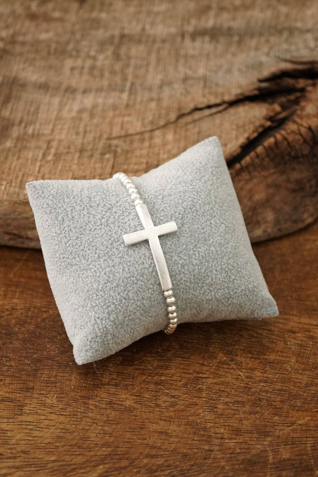 Abide In Me Silver Cross Stretchy Bracelet