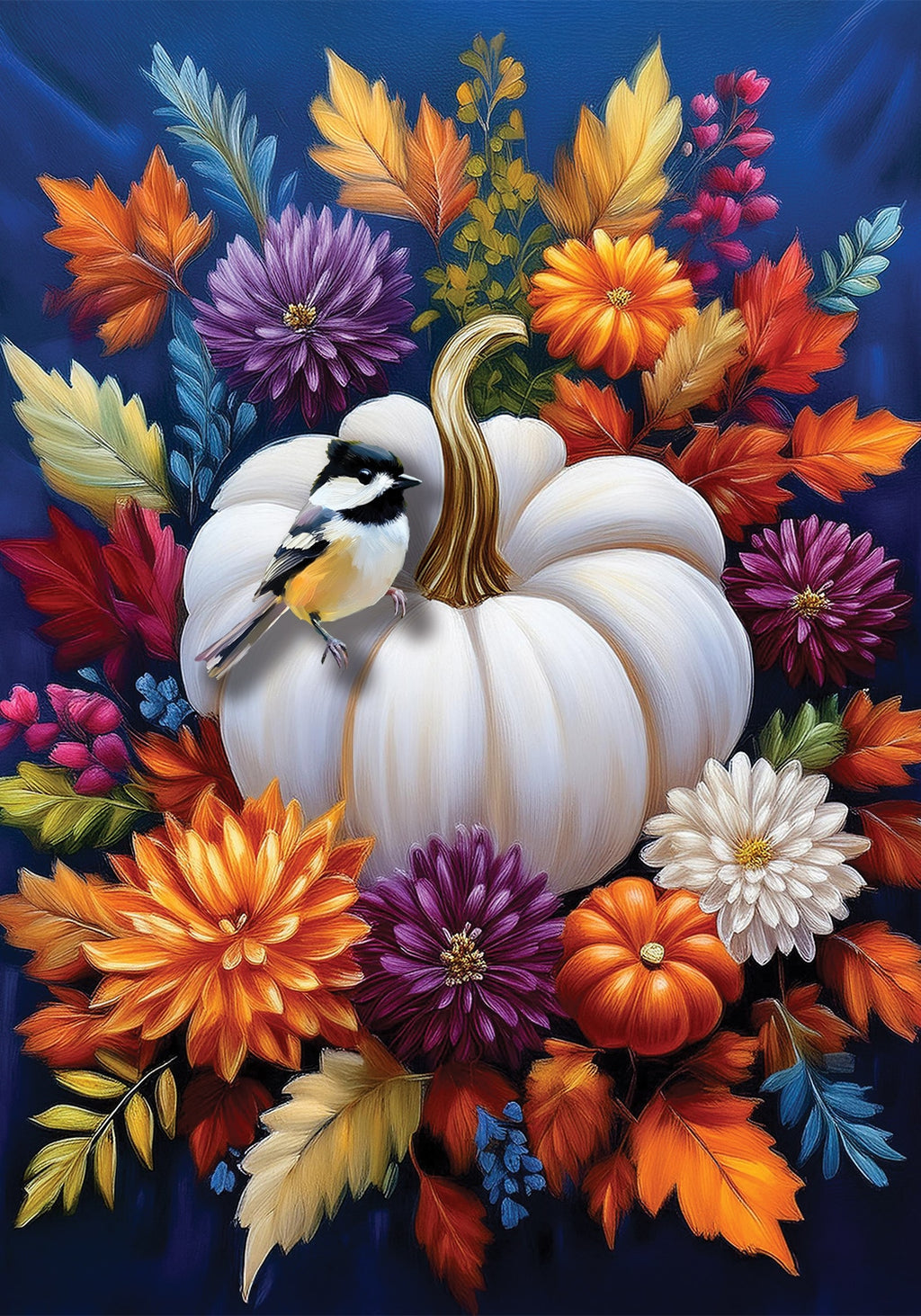 Mums & Chickadee Garden Flag