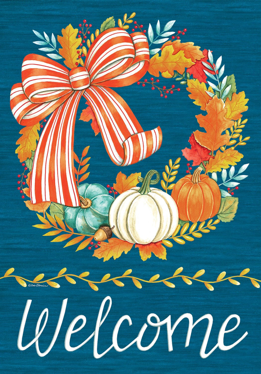 Striped Pumpkin Wreath Garden Flag