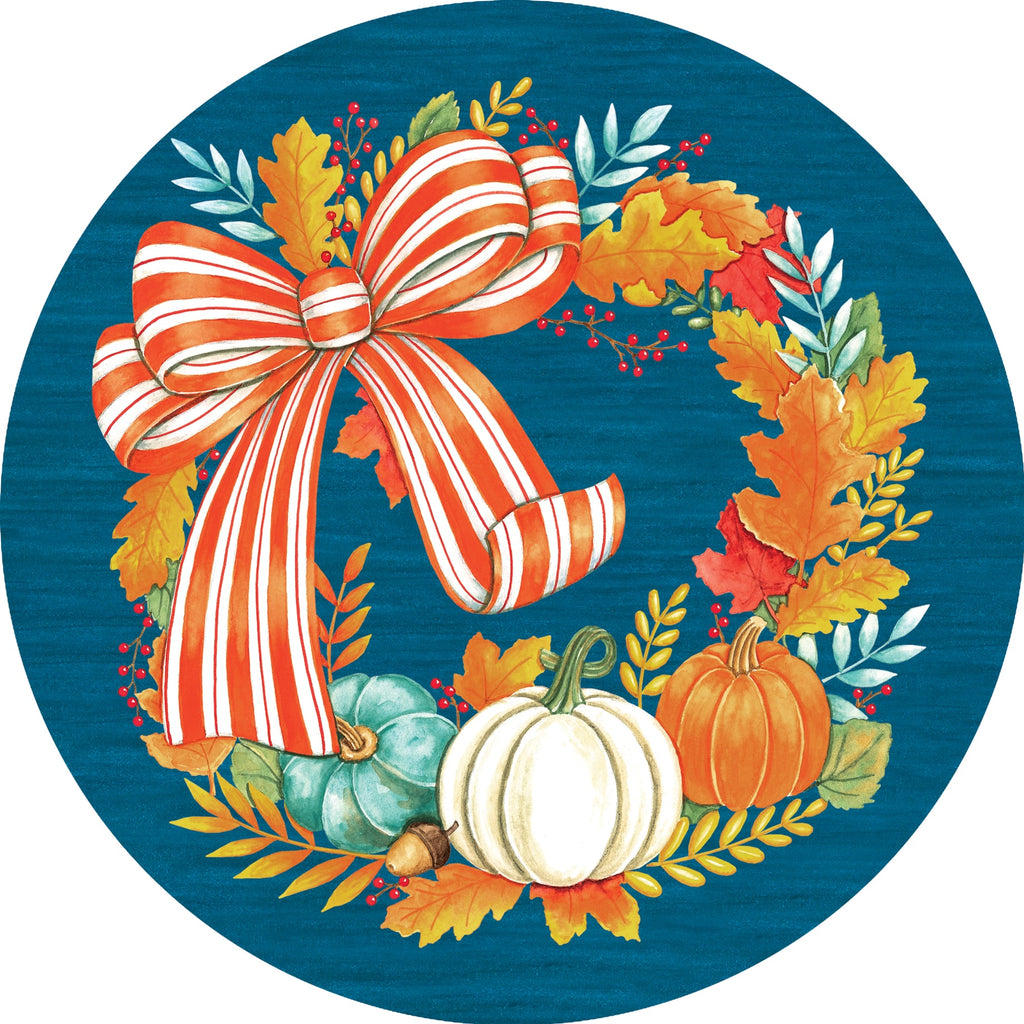 Striped Pumpkin Wreath Accent Magnet