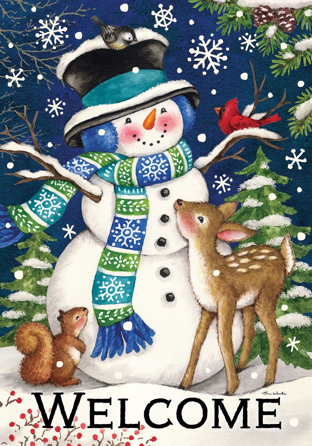 Woodland Snowman Garden Flag