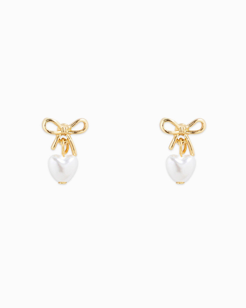 Tiny Bow and Pearl Cream Heart Drop Earrings