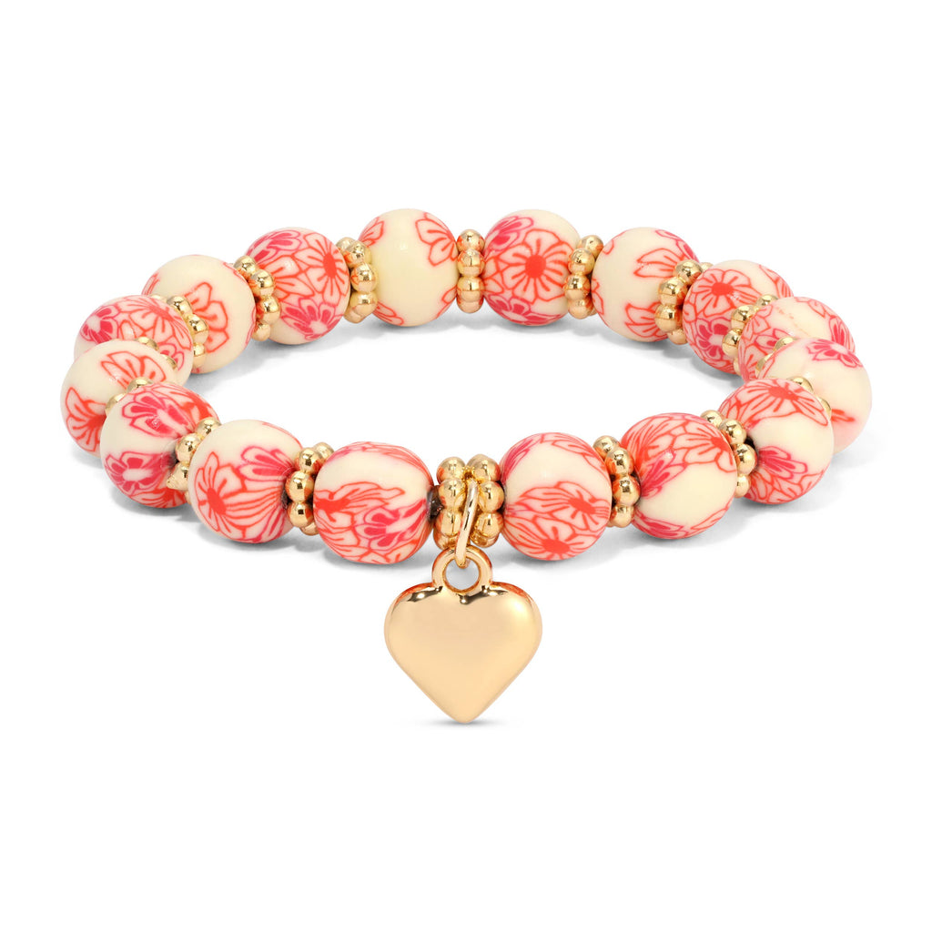 Cherry & White Kids Clay Beaded Stretch Charm Bracelets
