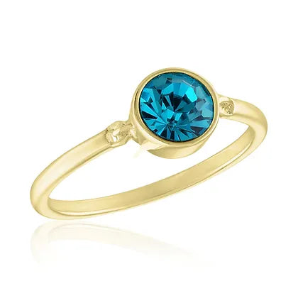 Round Solitaire Aquamarine Gold Layers Ring