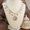 Boho Coin and Pearl Charms Silver Statement Necklace