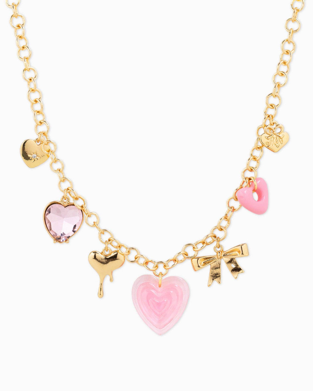 Chloe Pink Heart and Bow Charm Necklace