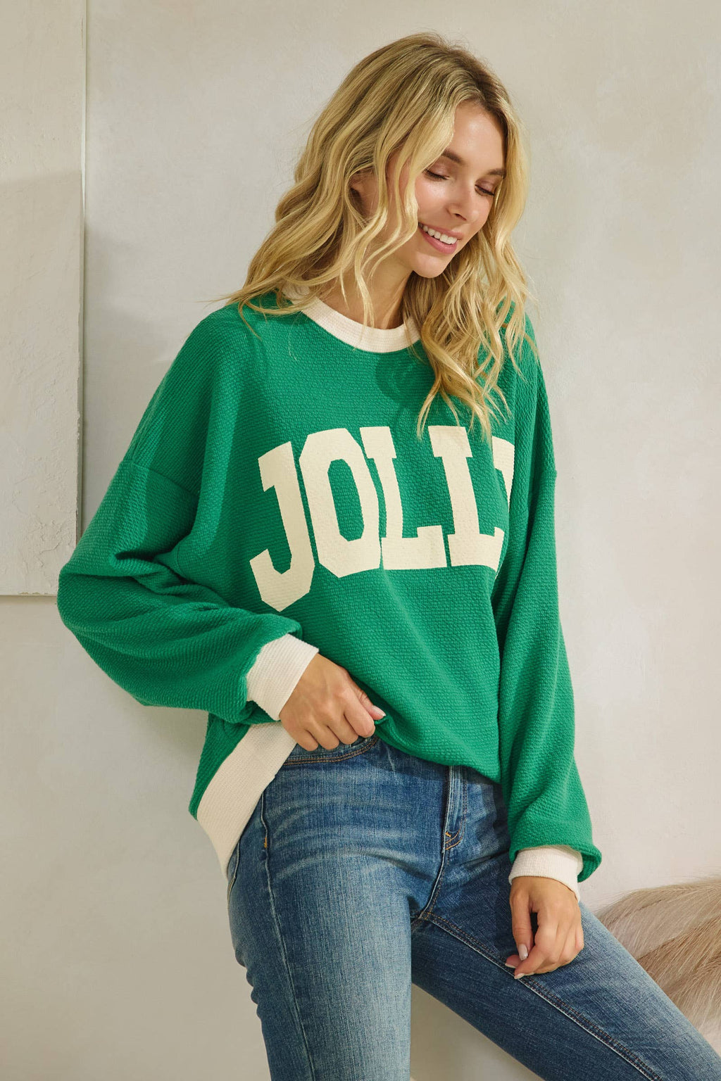 Jolly Kelly Green Cloudy Knit Pullover Top