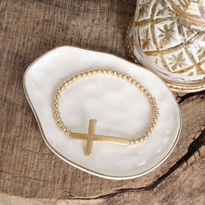 Abide In Me Gold Cross Stretchy Bracelet