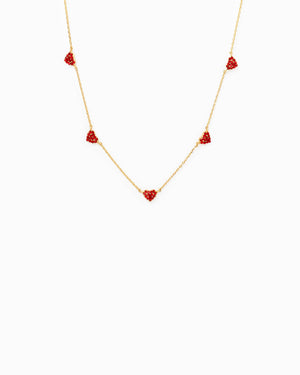 CZ Red Pave Heart Station Valentine Necklace