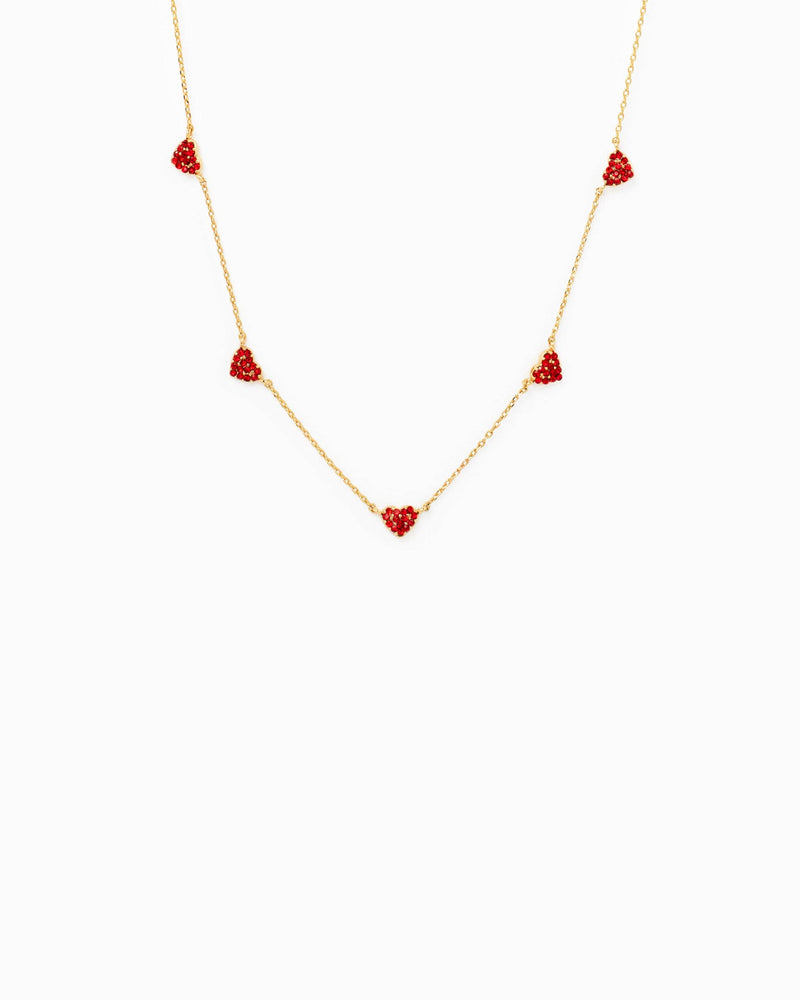 CZ Red Pave Heart Station Valentine Necklace