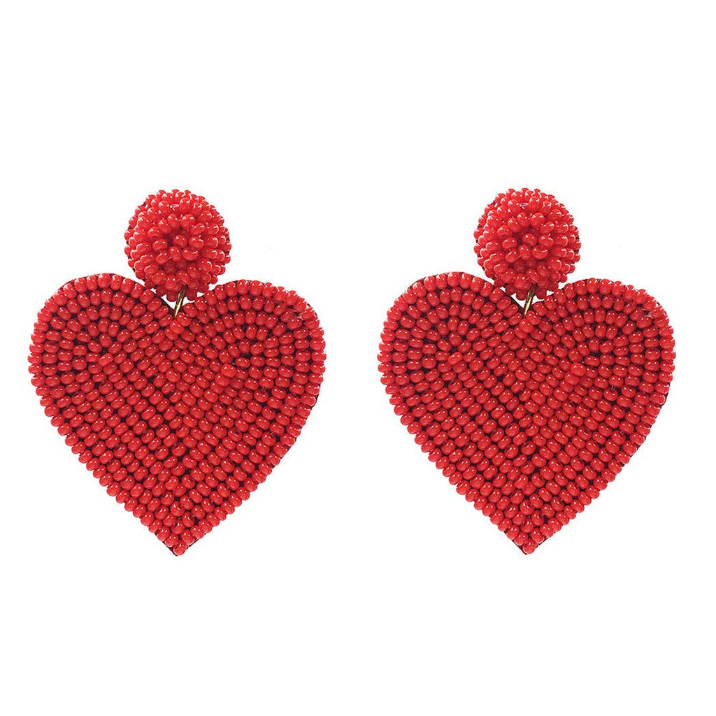 Seed Bead Red Heart Valentine's Day Post Earrings