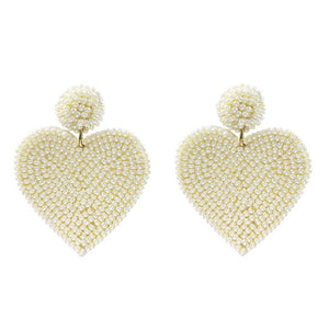 Seed Bead Ivory Heart Valentine's Day Post Earrings