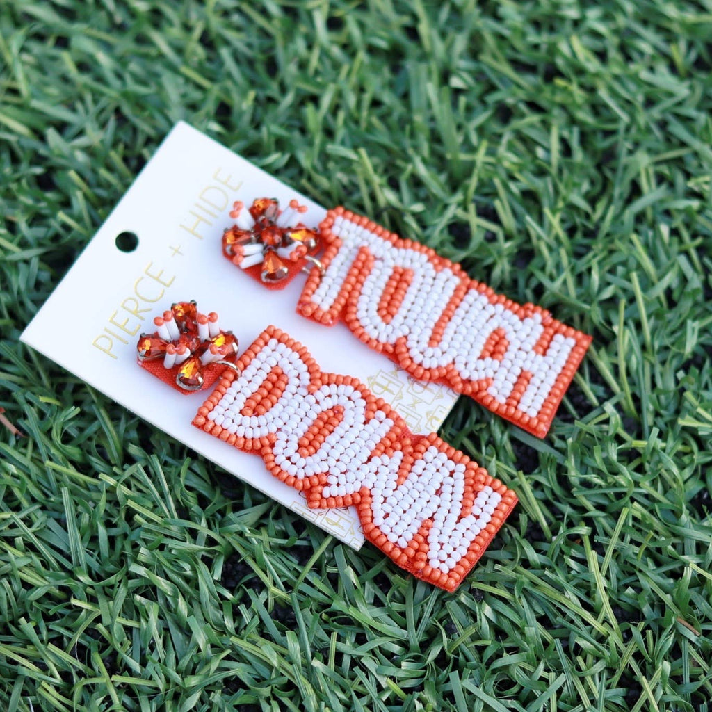 Orange + White Game Day Touch Down Earrings