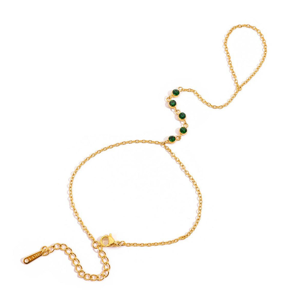 Emerald Cascade Finger Chain Ring Bracelet