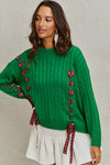 Holly Jolly Lace Up Bow Tie Sweater