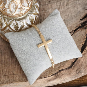 Abide In Me Gold Cross Stretchy Bracelet