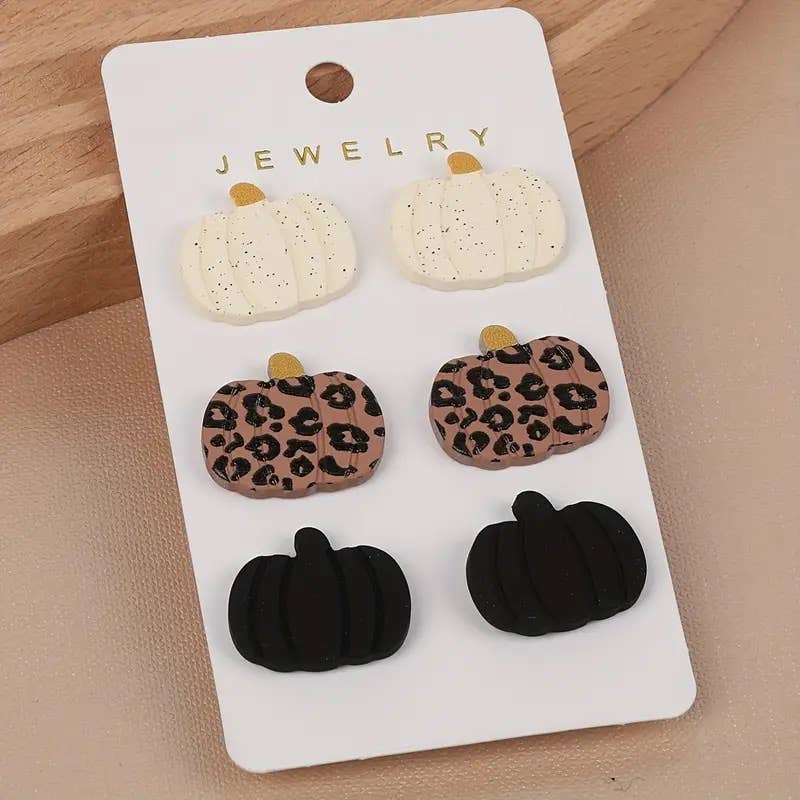 Leopard Pumpkin Studs Triple Earring Card