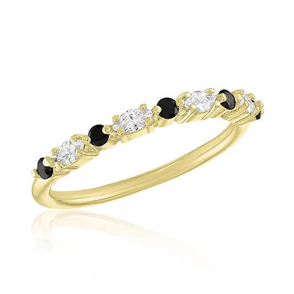 CZ & Jet Black Sequenced  Gold Layers Ring