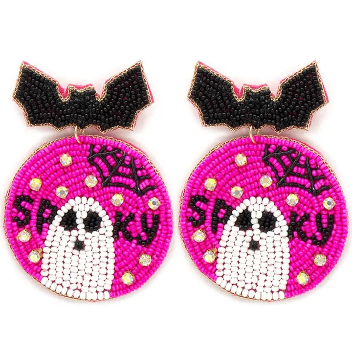 Spooky Ghost Bat Sead Bead Earrings