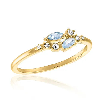 Air Blue Opal & CZ Cluster Gold Layers Ring