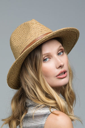 Clarissa Dark Natural Panama Hat with Faux Leather Band