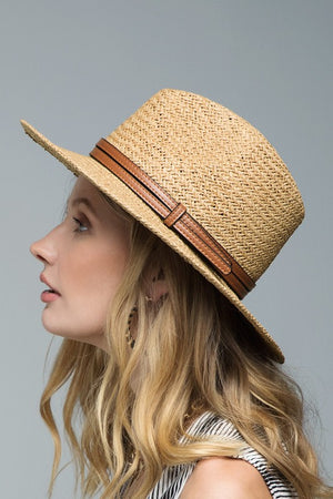 Clarissa Dark Natural Panama Hat with Faux Leather Band