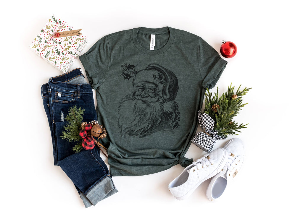 Vintage Santa Head Heather Forest Tee
