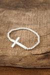 Abide In Me Silver Cross Stretchy Bracelet