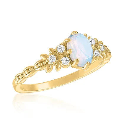 Elegant White Opal Gold Layers Ring