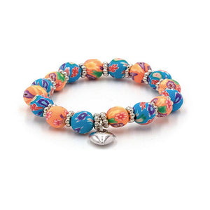 Blue Floral Kids Clay Beaded Stretch Charm Bracelets