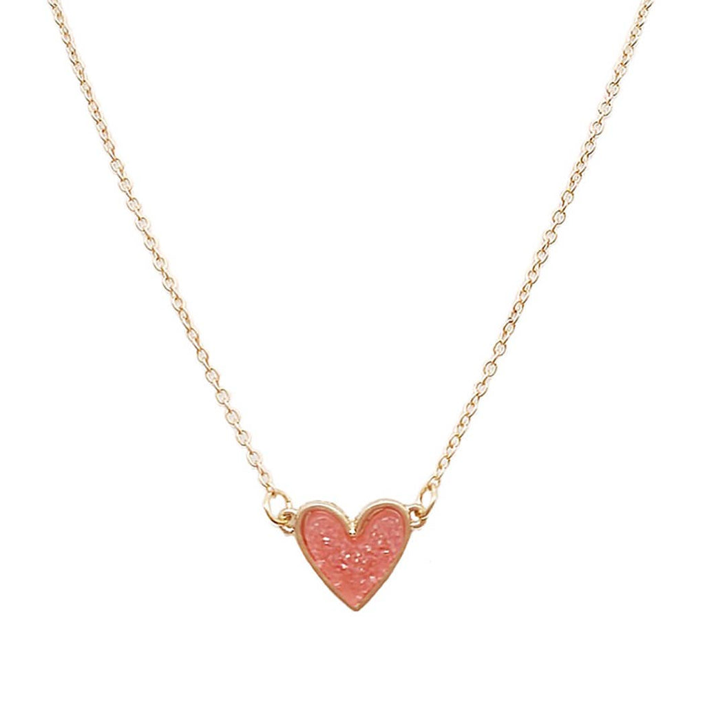 Heart Shape Pink Druzy Stone Pendant Necklace