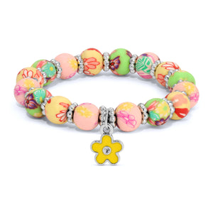 Blue Floral Kids Clay Beaded Stretch Charm Bracelets