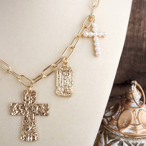Faith & Heart Multi-Charm Paperclip Chain Necklace