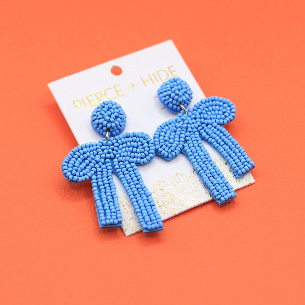 Carolina Blue Beaded Bow Earrings