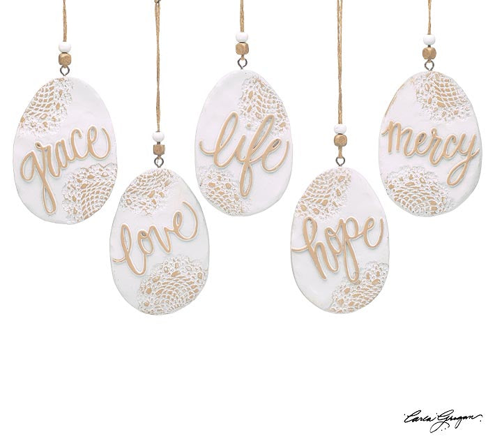 Egg Shape Lace Print Message Ornament