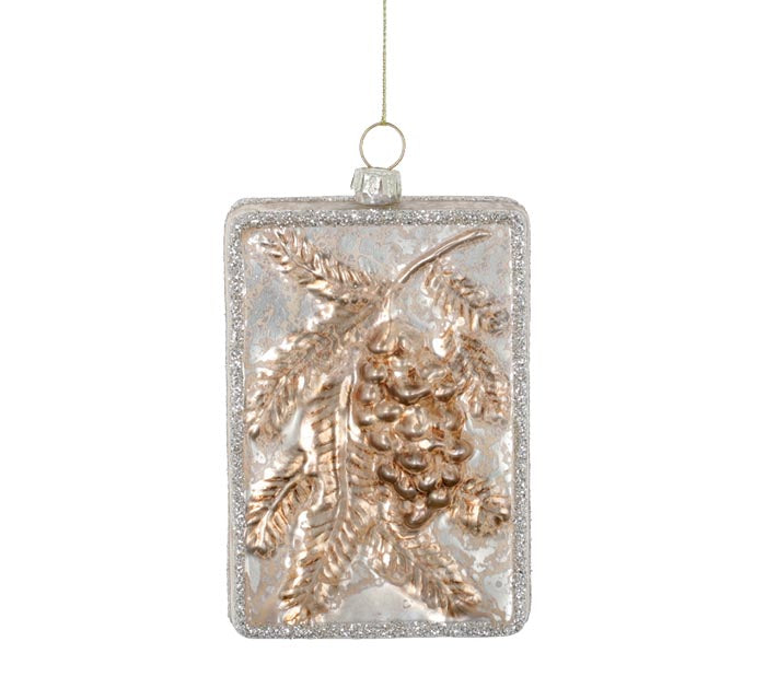 Pinecone Rectangle Glass Ornament