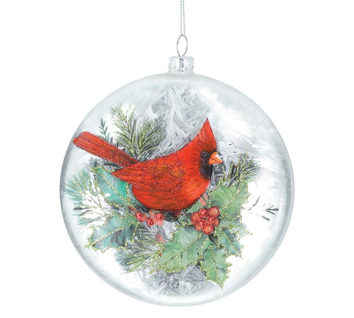 Cardinal Flat Disc Glass Ornament