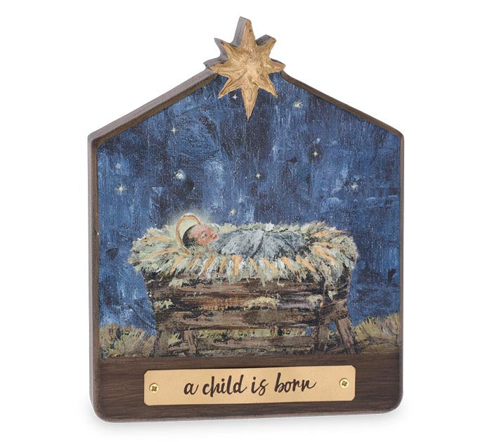 A Child Is Born Creche Wooden Shelf Sitter