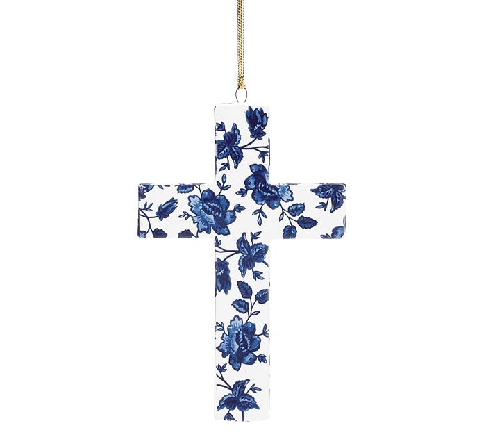 Cross Blue Chinoiserie Ceramic Ornament