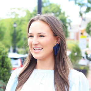 Navy Beaded Bow Earrings