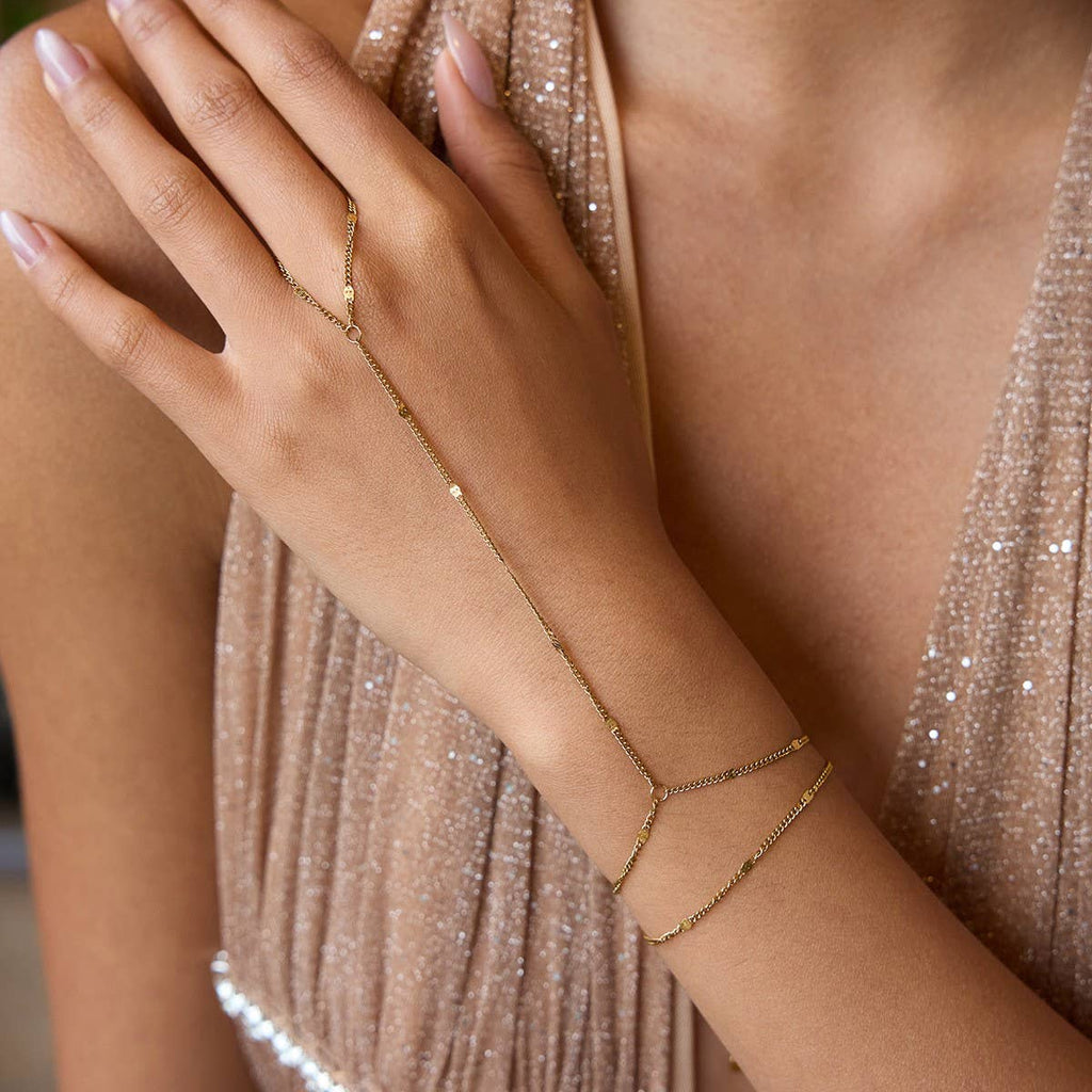 Golden Whisper Finger Chain Ring Bracelet