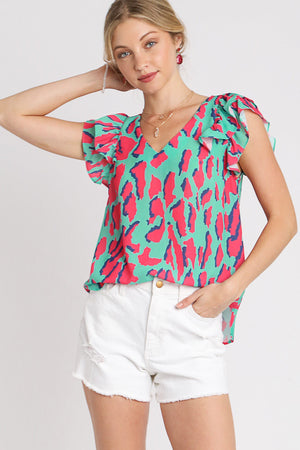 Take A Look Umgee Abstract Print V-Neck Top