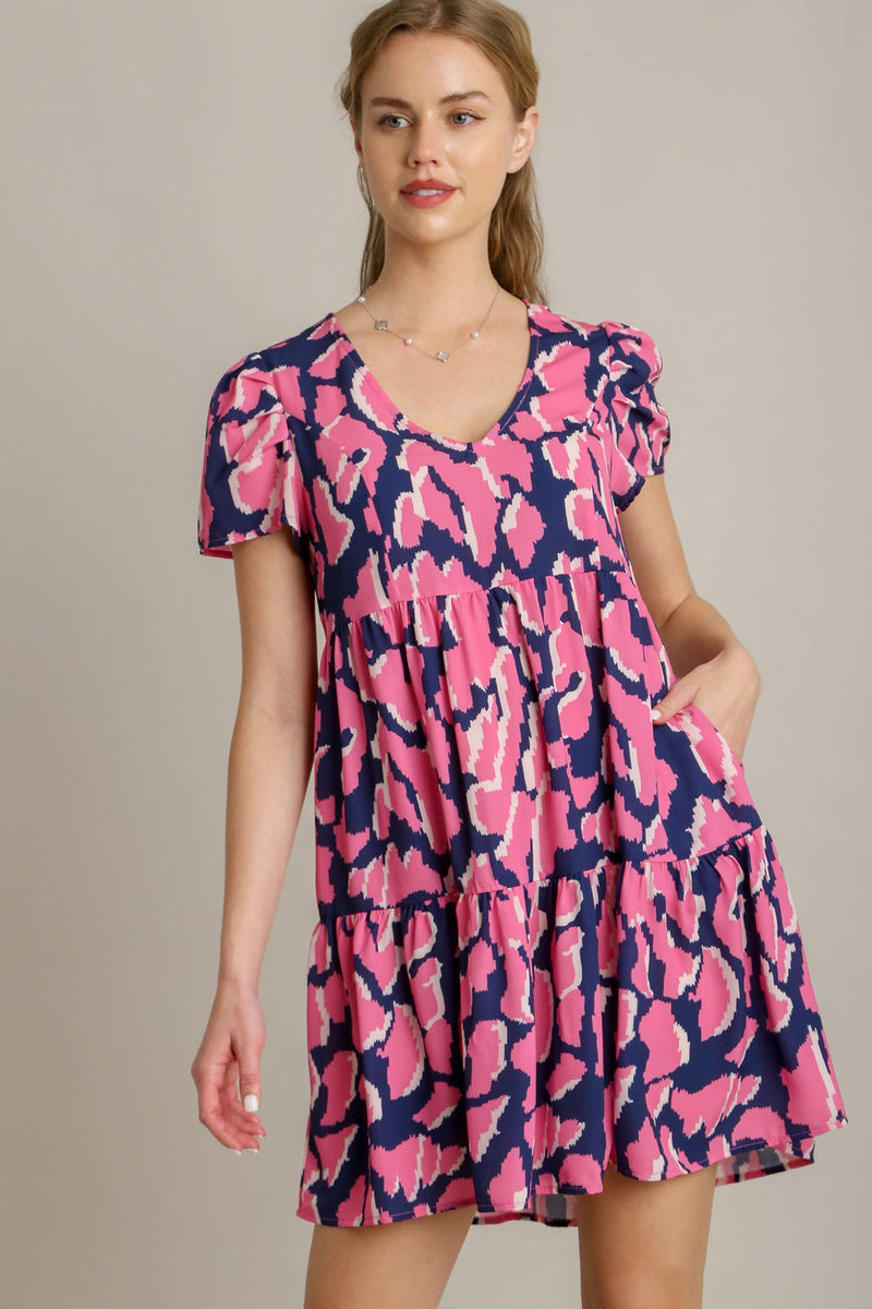 No Matter What Umgee Abstract Print V-Neck Tiered Dress