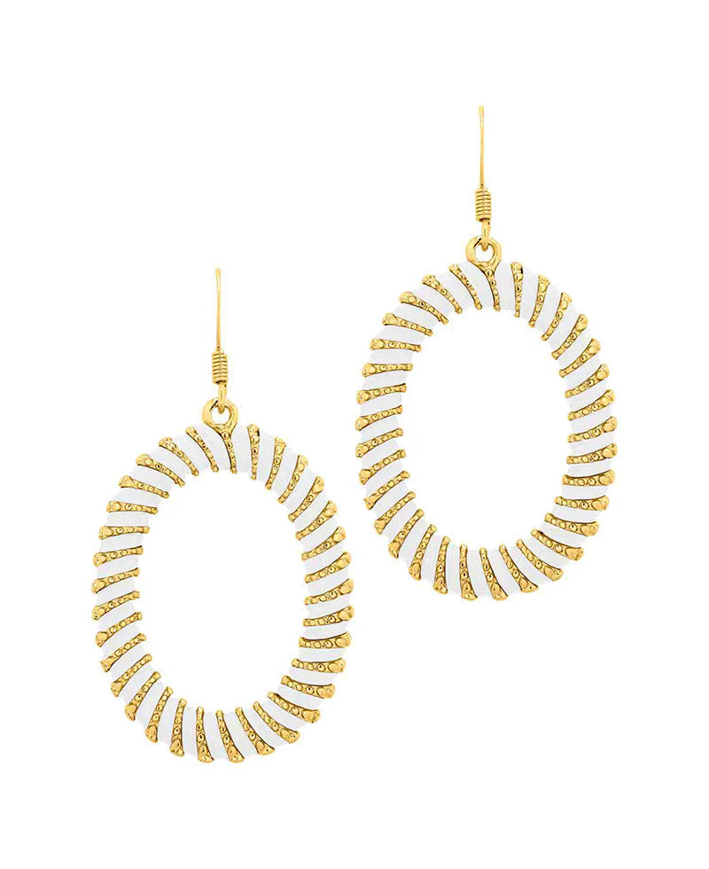 Georgette White Colored Oval Earrings