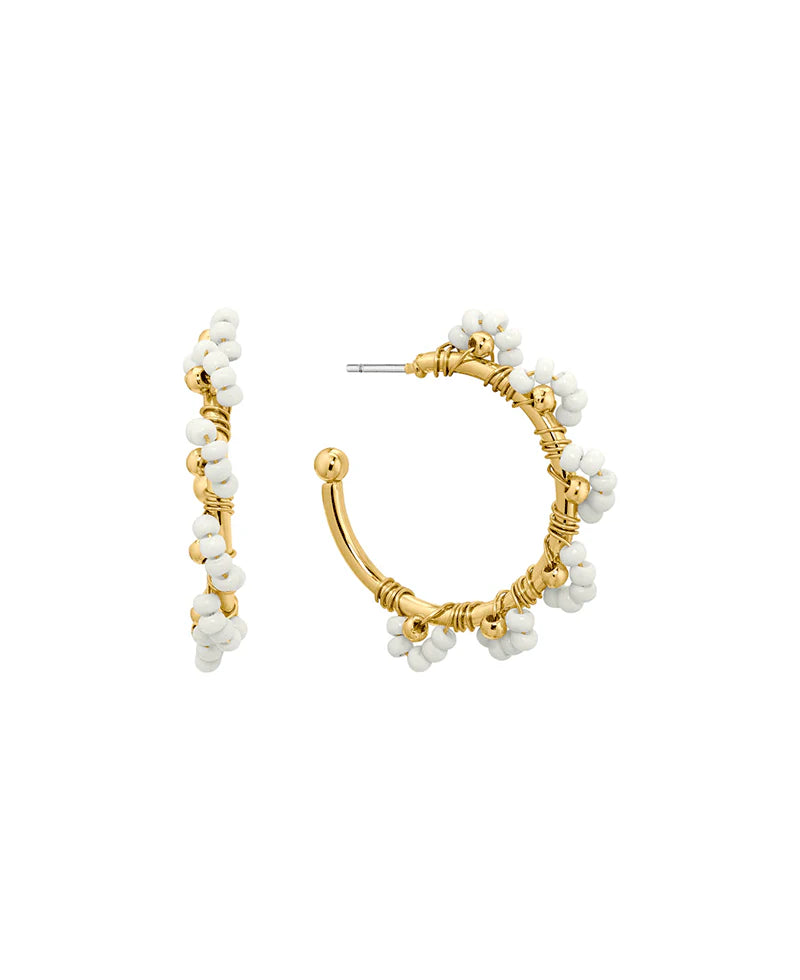Ava White Seed Beads Hoop Earrings