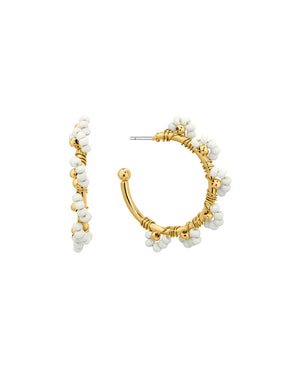 Ava White Seed Beads Hoop Earrings