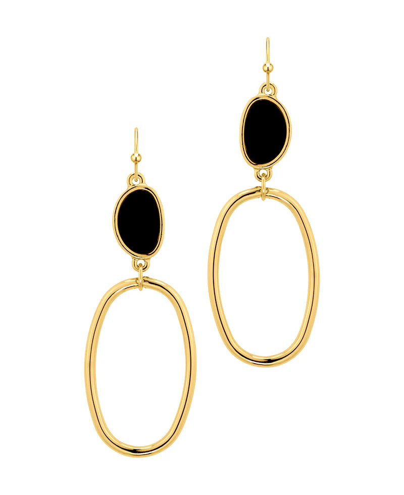 Evelyn Oval Metal with Black Acrylic Earrings