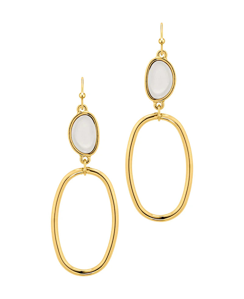 Evelyn Oval Metal with White Acrylic Earrings